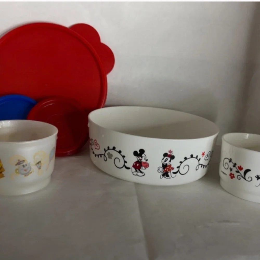 Disney Tupperware Mickey Mouse 2 bowl set and Beauty and Beast small container
